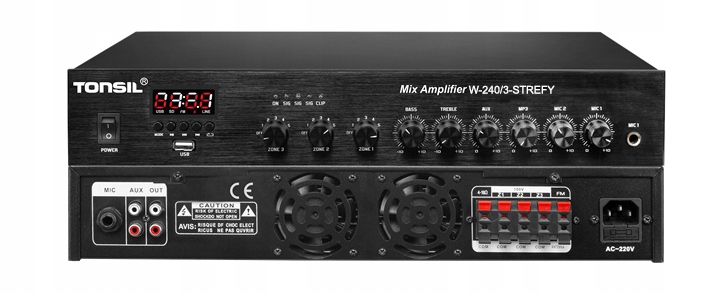 Tonsil Rádiový zesilovač WL-240U MP3 Usb Fm 3-zónový 100V 8ohm 240W