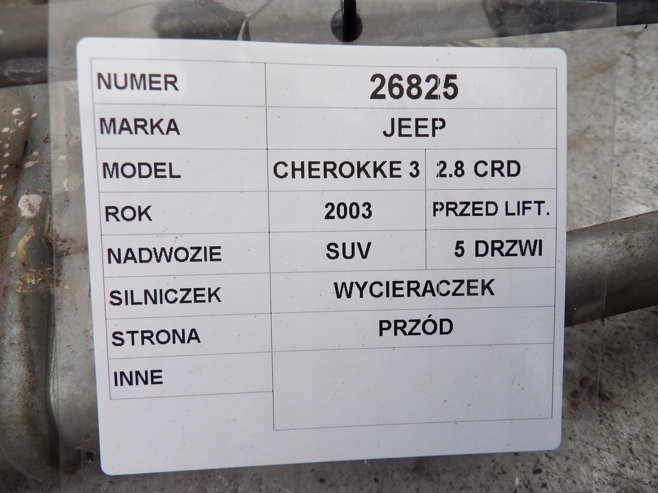 Jeep Cherokee 3 wiper mechanism front 2,8CRD