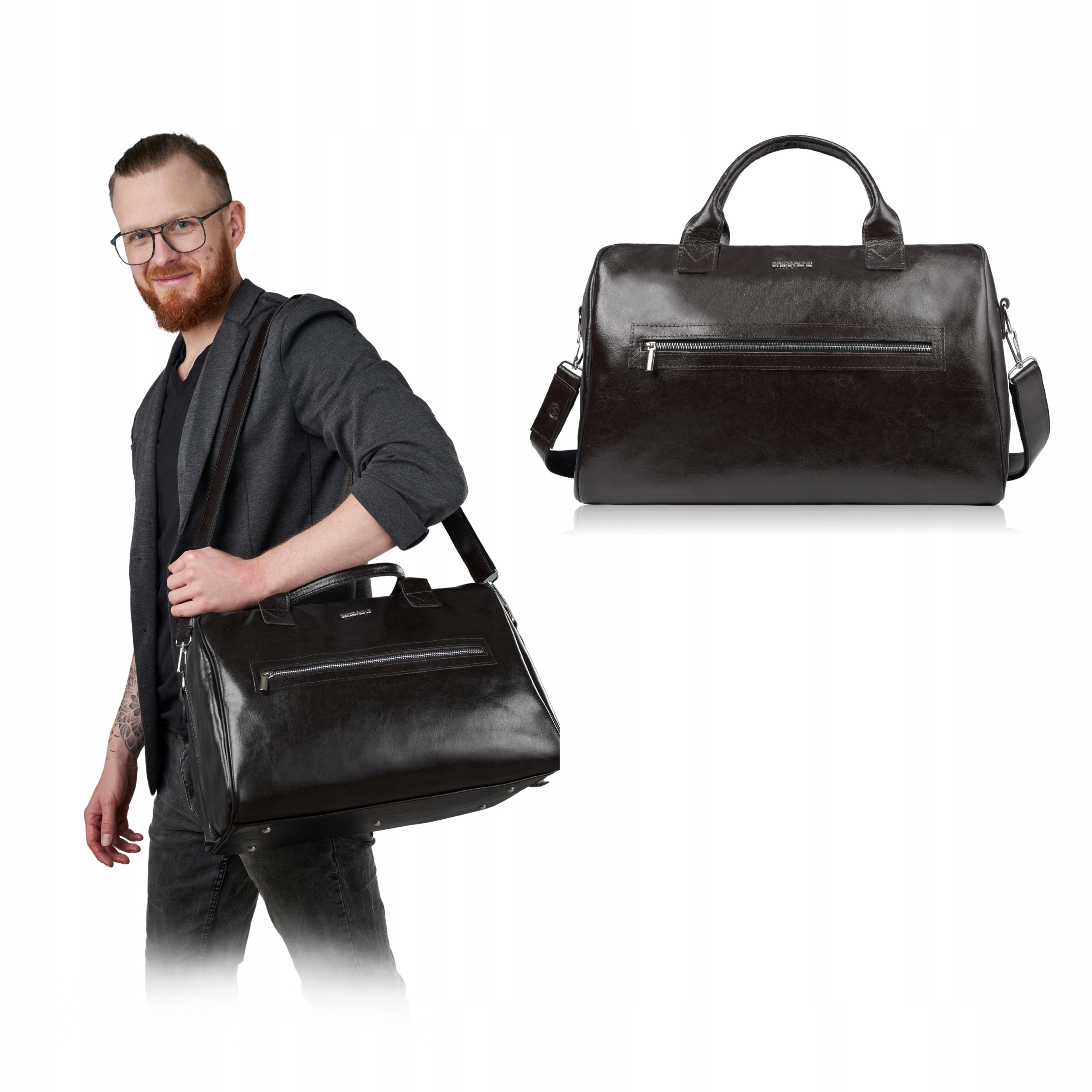 Torba Skórzana Brodrene Podróżna Brązowa na Ramię do Ręki