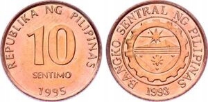 Filipiny 10 Sentimos 1995 Mennicza (UNC)
