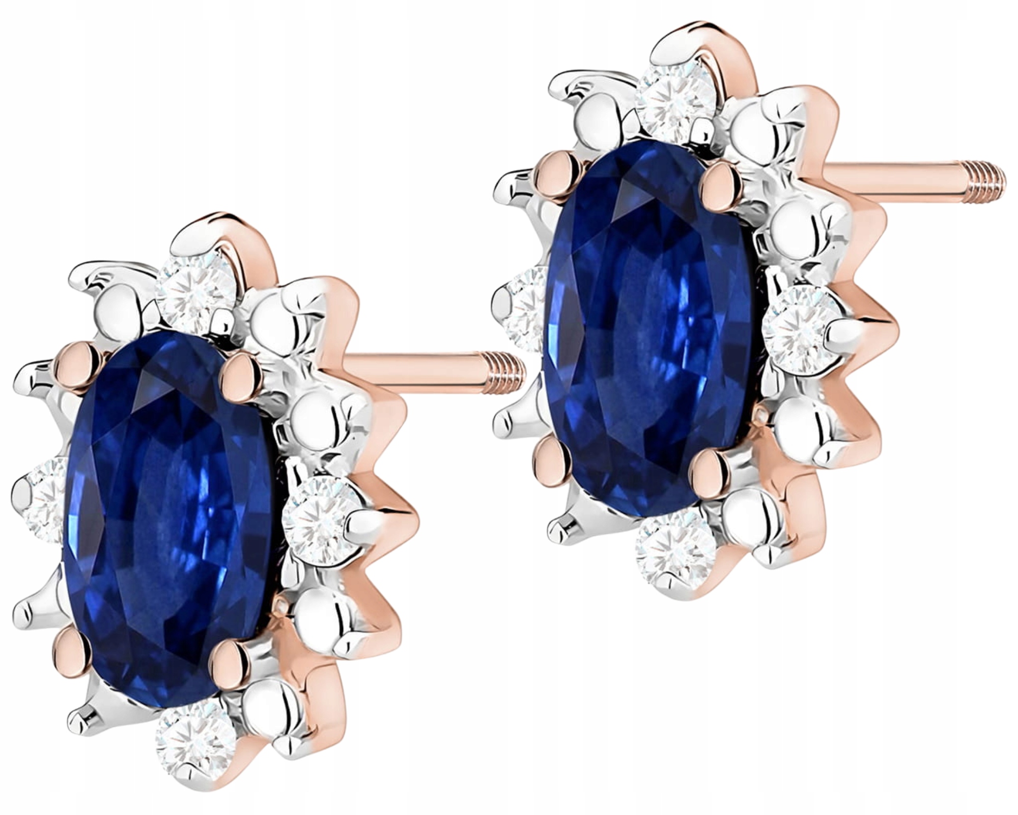 Náušnice z růžového zlata na šroubovací tyčince Přírodní kámen Safír