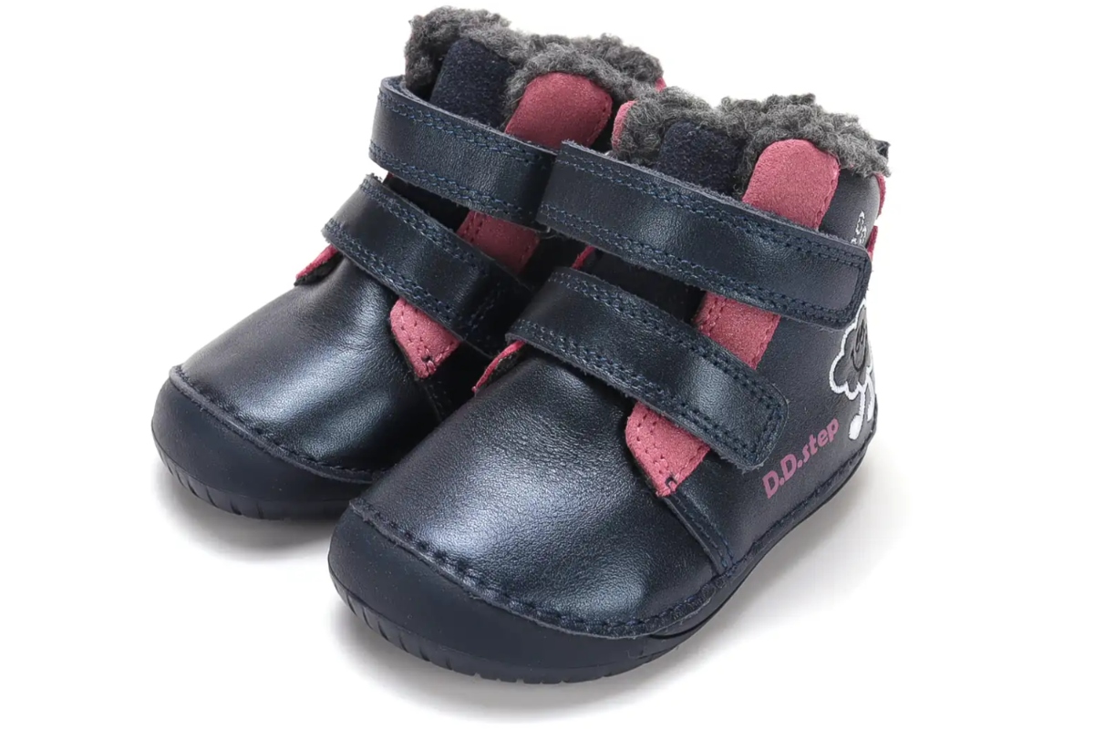 Barefoot Zimowe Buty skórzane dla dziewczynki na Rzepy DDStep Cobalt 25