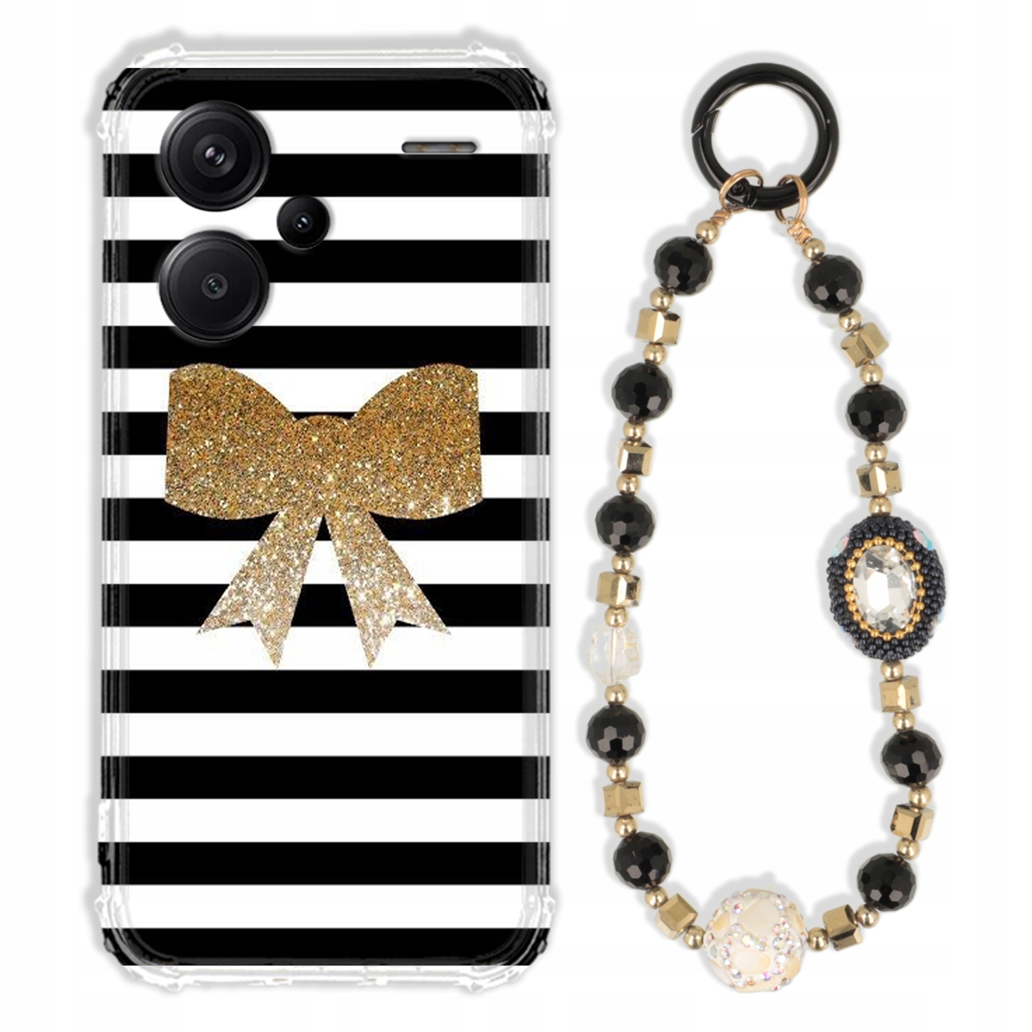 Puzdro Na Xiaomi Redmi Note 13 Pro Plus 5G Antishock S Čierno-zlatými Zirkónmi|