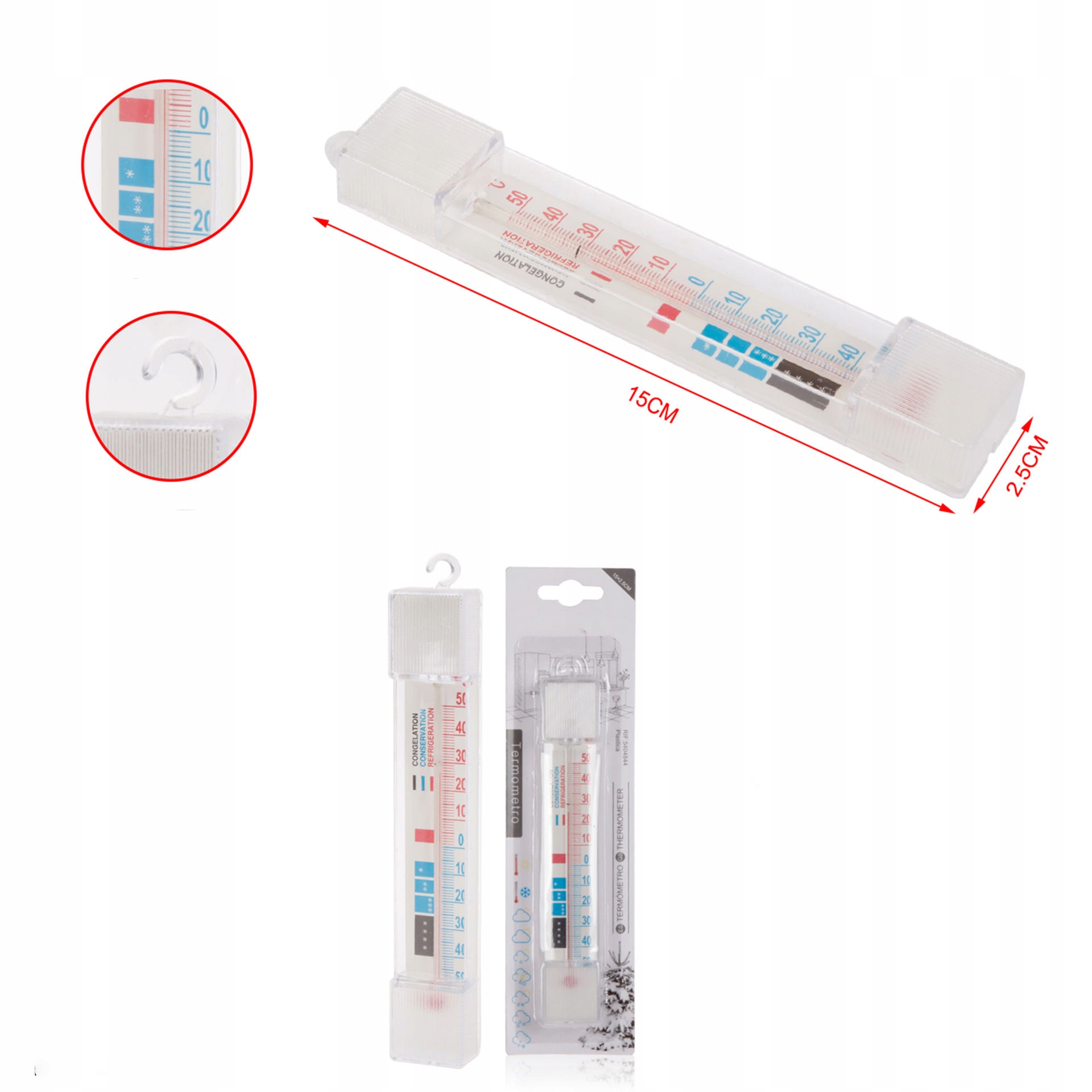 TERMOMETR LODÓWKOWY DO LODÓWKI ZAMRAŻARKI DO -50°C Marka Decortrend