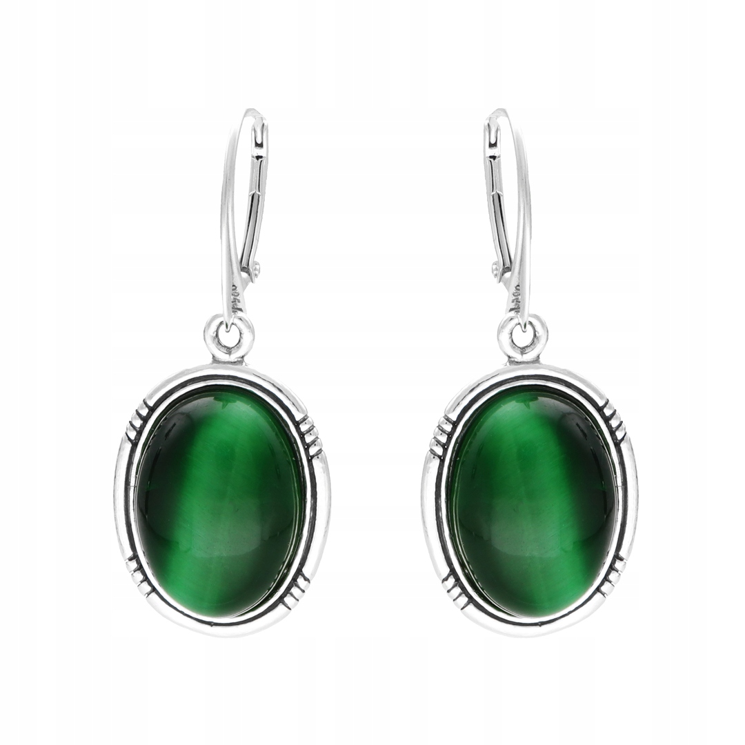 Náušnice oválné s kočičím okem, stříbro