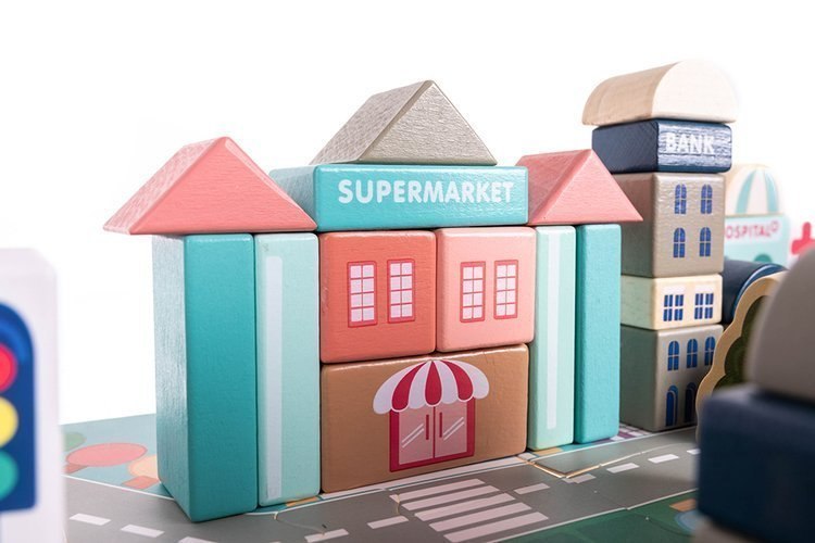 Klocki drewniane kolorowe - miasto + mata 115 elementów Rodzaj zestaw