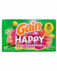 Levně Vonné ubrousky do sušičky Gain Happy Sized Sheets 65 Kusů