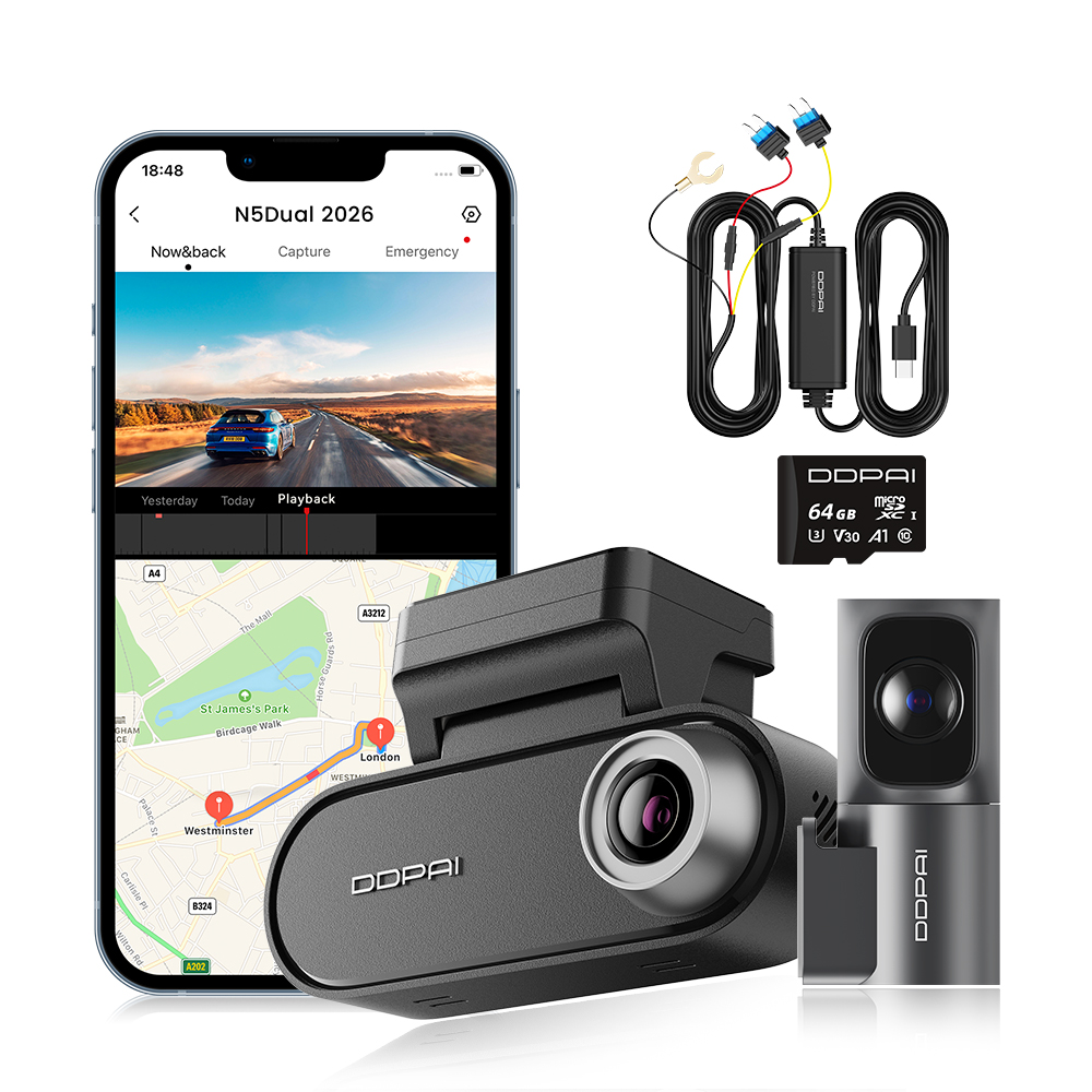Wideorejestrator Ddpai N5 Dual 2026 Kamera 4K Hdr +tylna +hardwire KIT+64GB