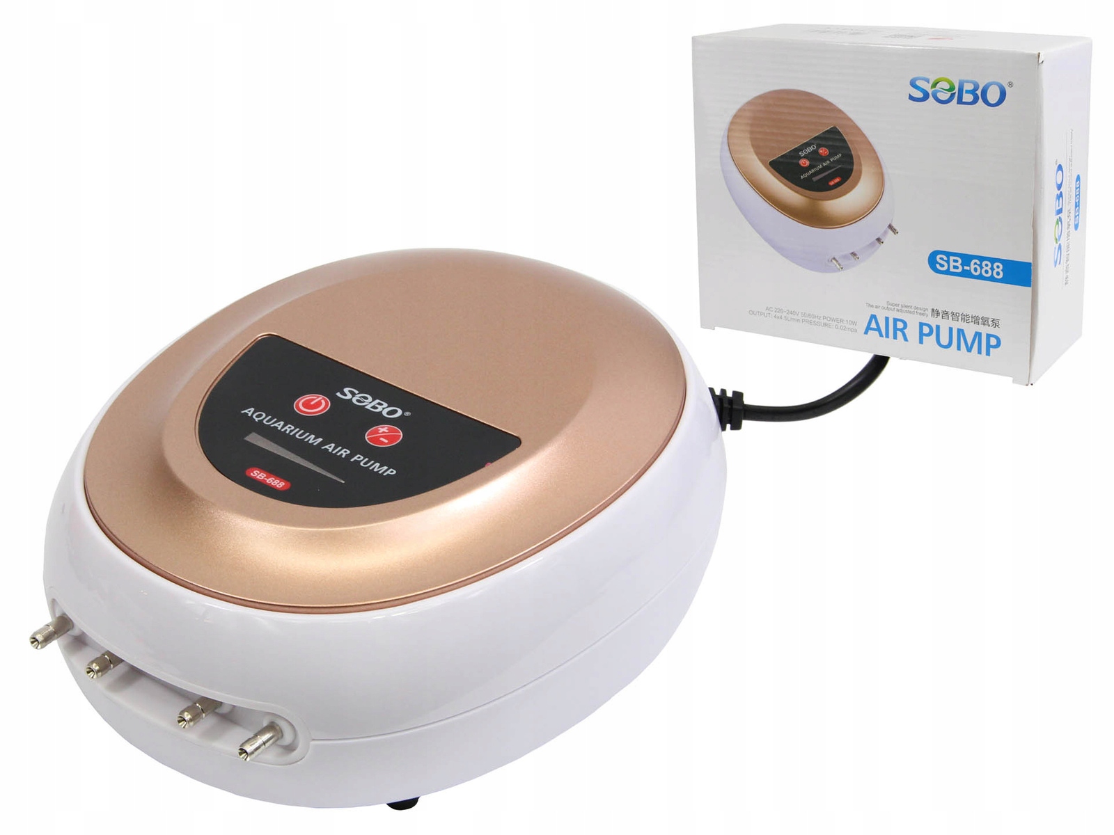 Napowietrzacz do akwarium Sobo SB-688 1080l/h 4 wyjścia regulacja 300-1000L