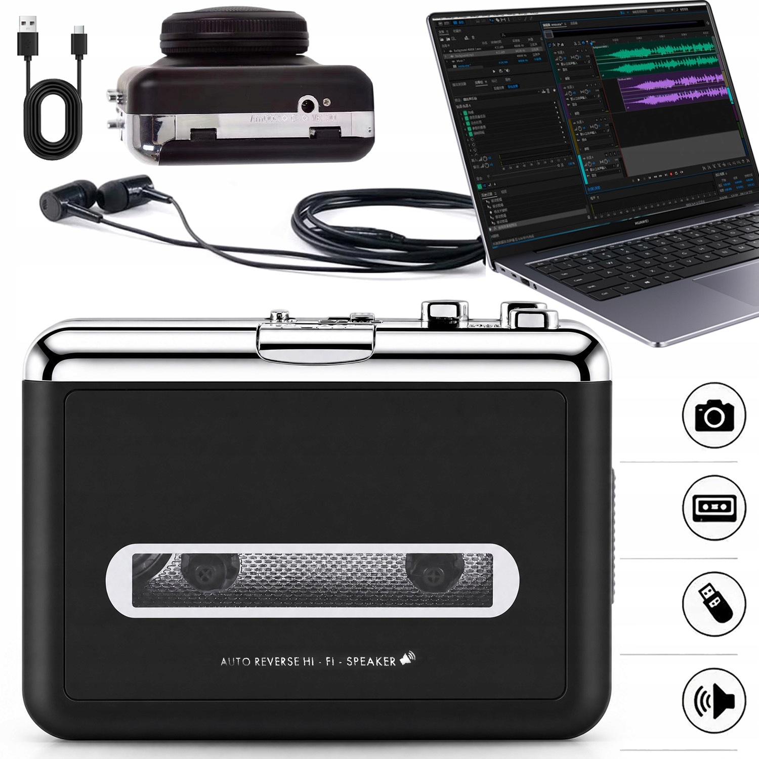 Magnetofon Na MP3 Konvertor CD Hudba/walkman Pásky Nahrávač Pro Pc Černý