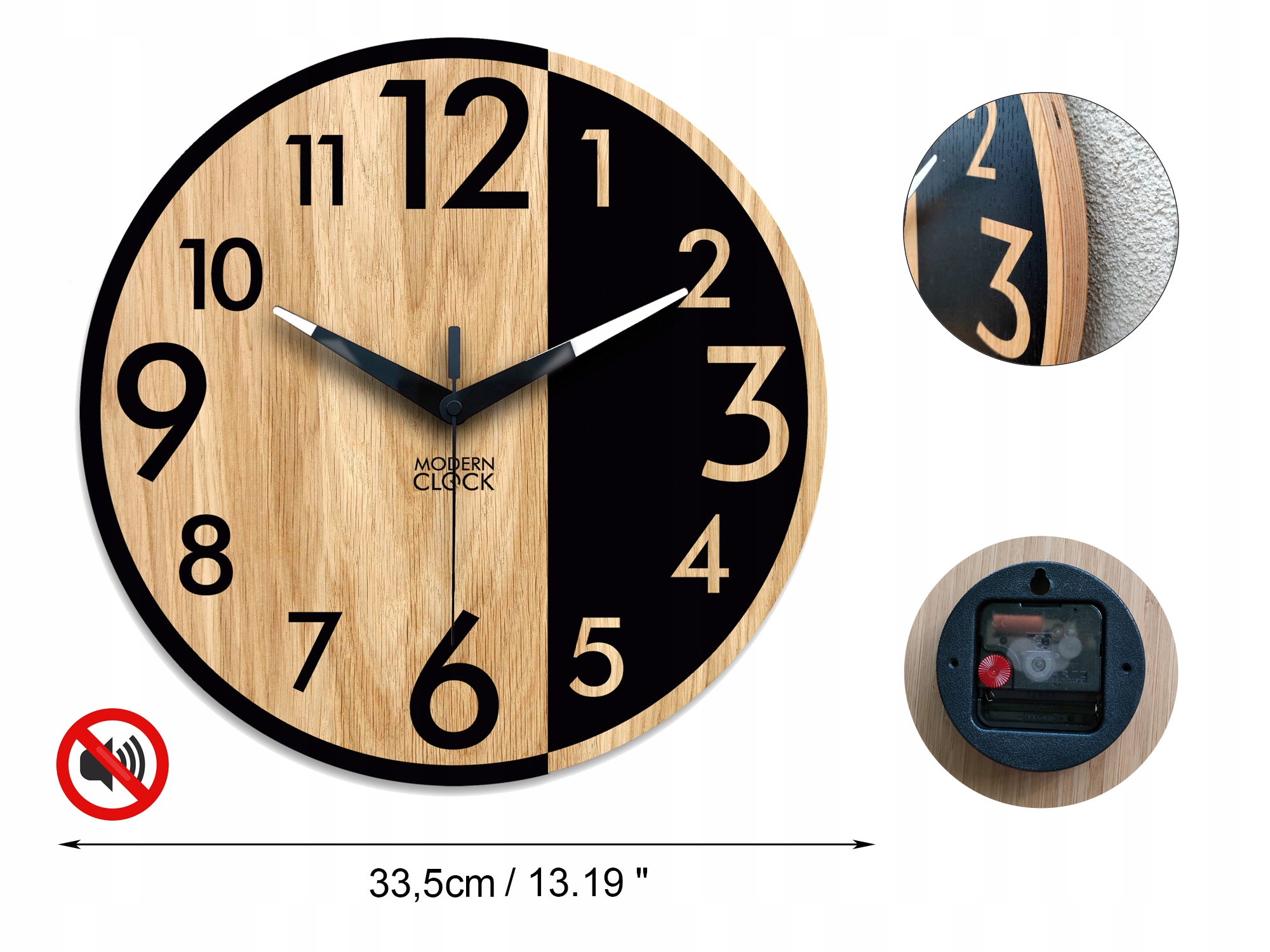 Zegar ścienny drewniany Dębowy ALFRED - 33 cm cichy, zegar do salonu Marka ModernClock
