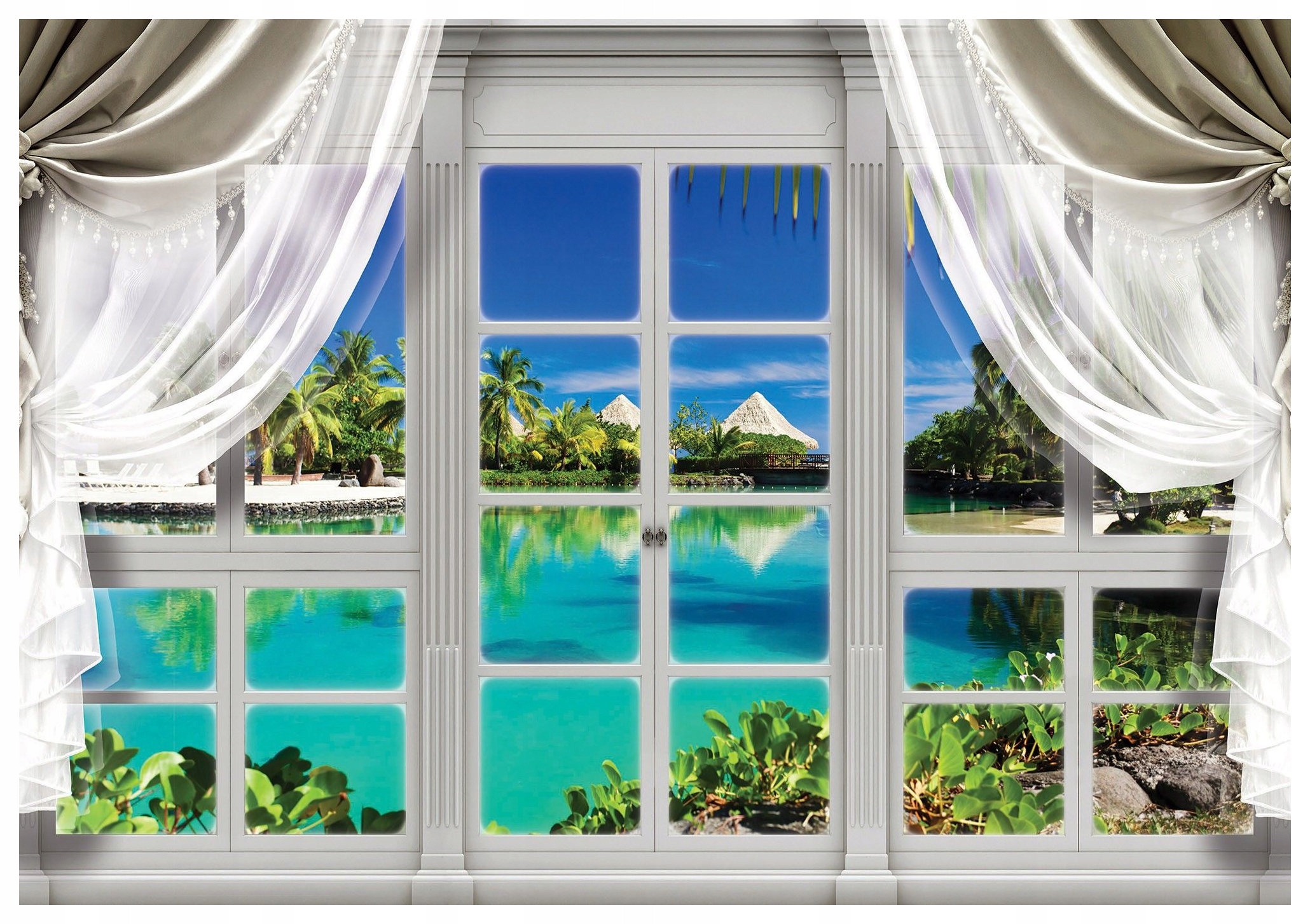 Fototapeta Rajské vinylové okno modrý výhľad 520x318 lepidlo
