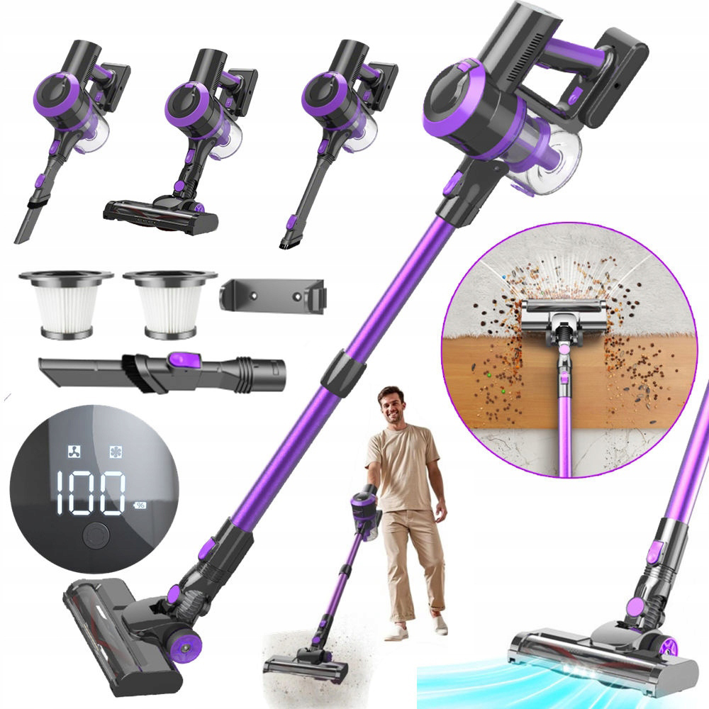 Akumulátorový Tyčový Vysavač Bezsáčkový Ruční Výkonný 4v1 400W Hepa Led