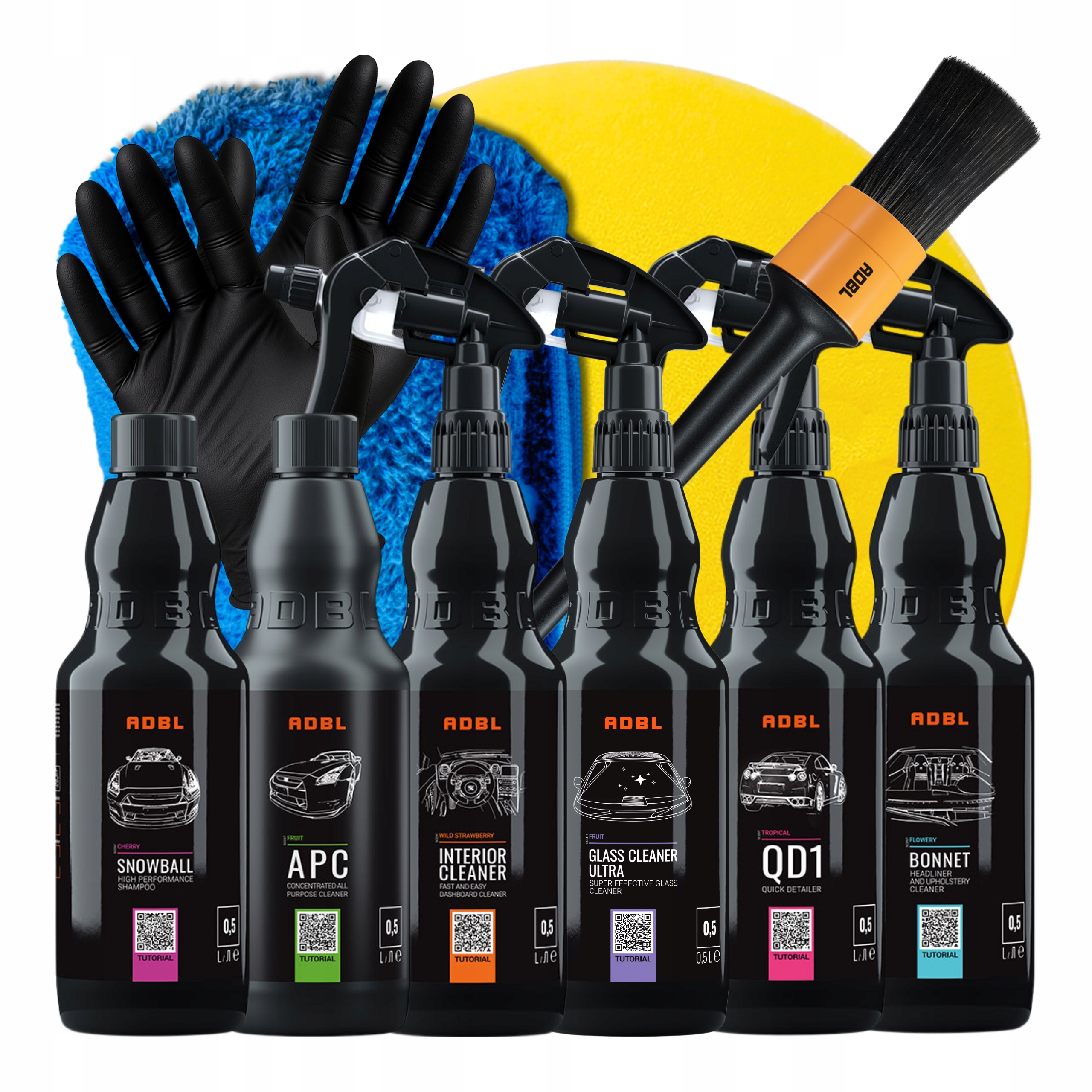 ADBL duży zestaw kosmetyków do czyszczenia samochodu + aplikator mikrofibra