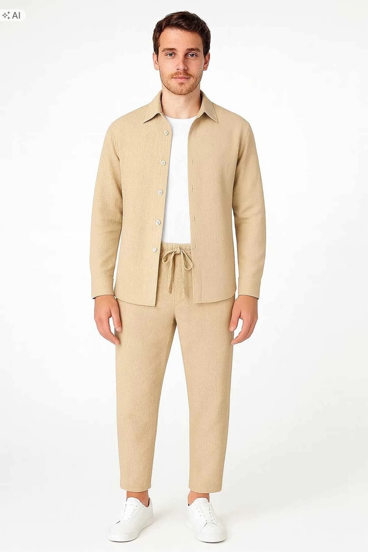 Hladký Béžový Pánský Komplet V Minimalistickém Stylu XXL 5IA