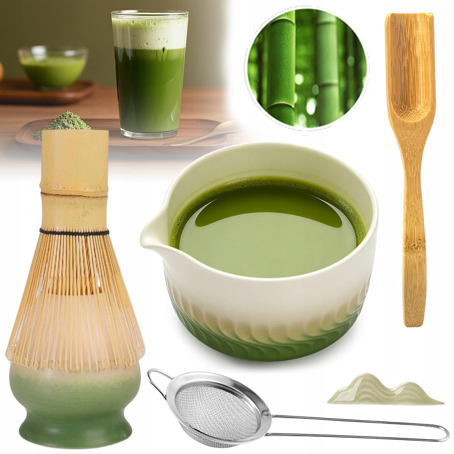 Matcha 7W1 Box 7-CZĘŚCIOWY Zestaw Do Matchy Miotełka Łyżeczka Podstawka