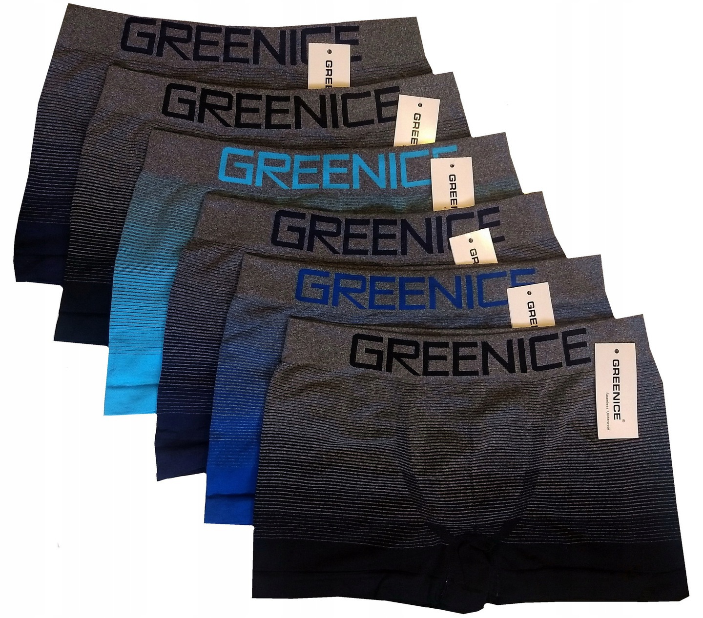 6x Bokserki męskie chłopięce Dopasowane majtki Bezszwowe Greenice M/L