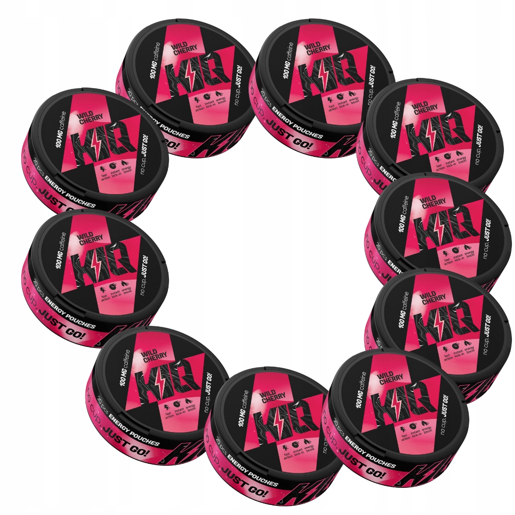 Woreczki z kofeiną o smaku Wild Cherry Bez Cukru Kiq Energy 100mg kofeiny