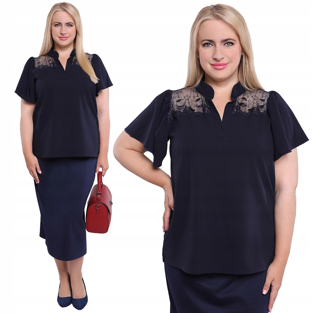 Tmavě modrá krajková halenka s rameny 60/62