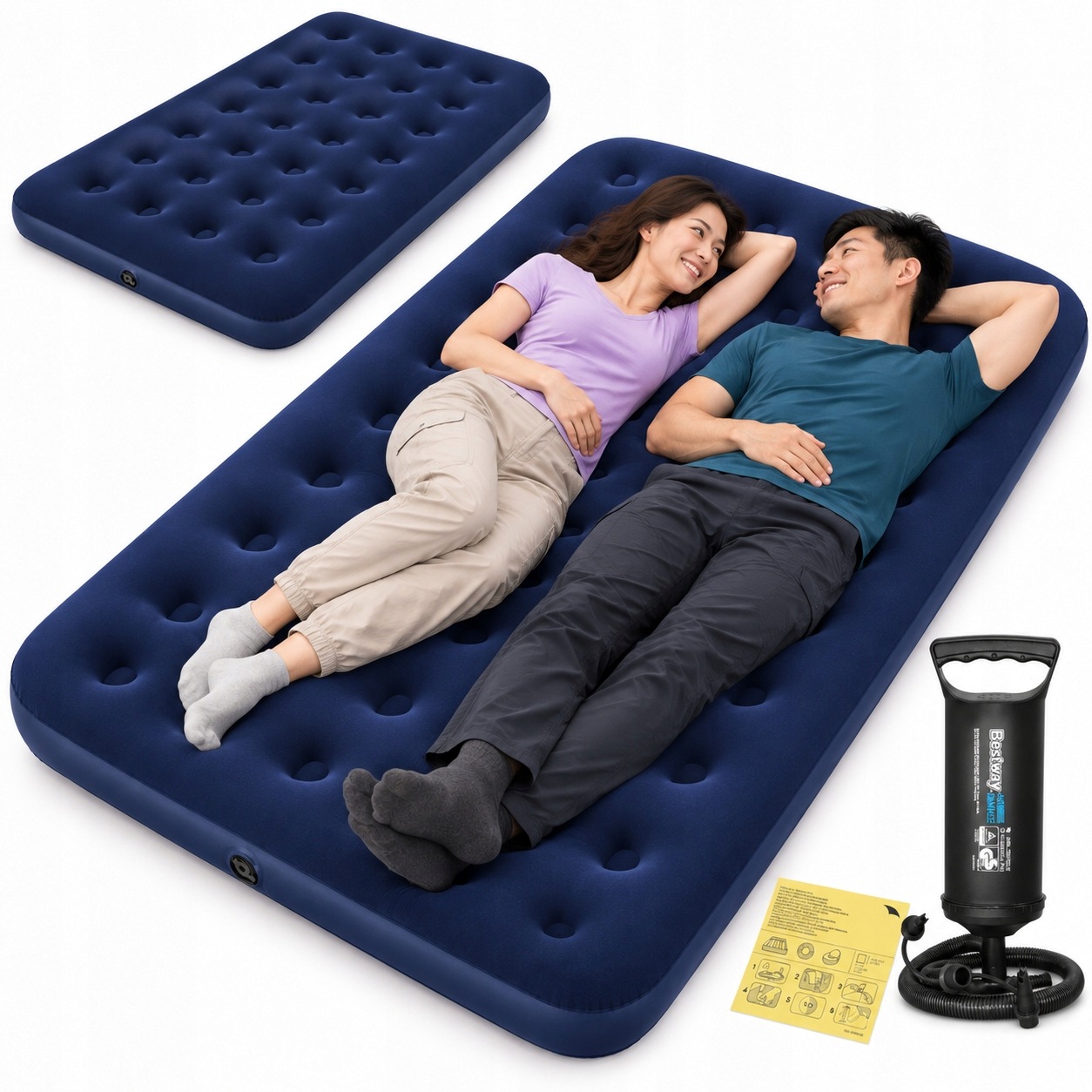 Bestway materac welurowy dla 2 osób 191x137x22cm zestaw z pompką na wyjazd