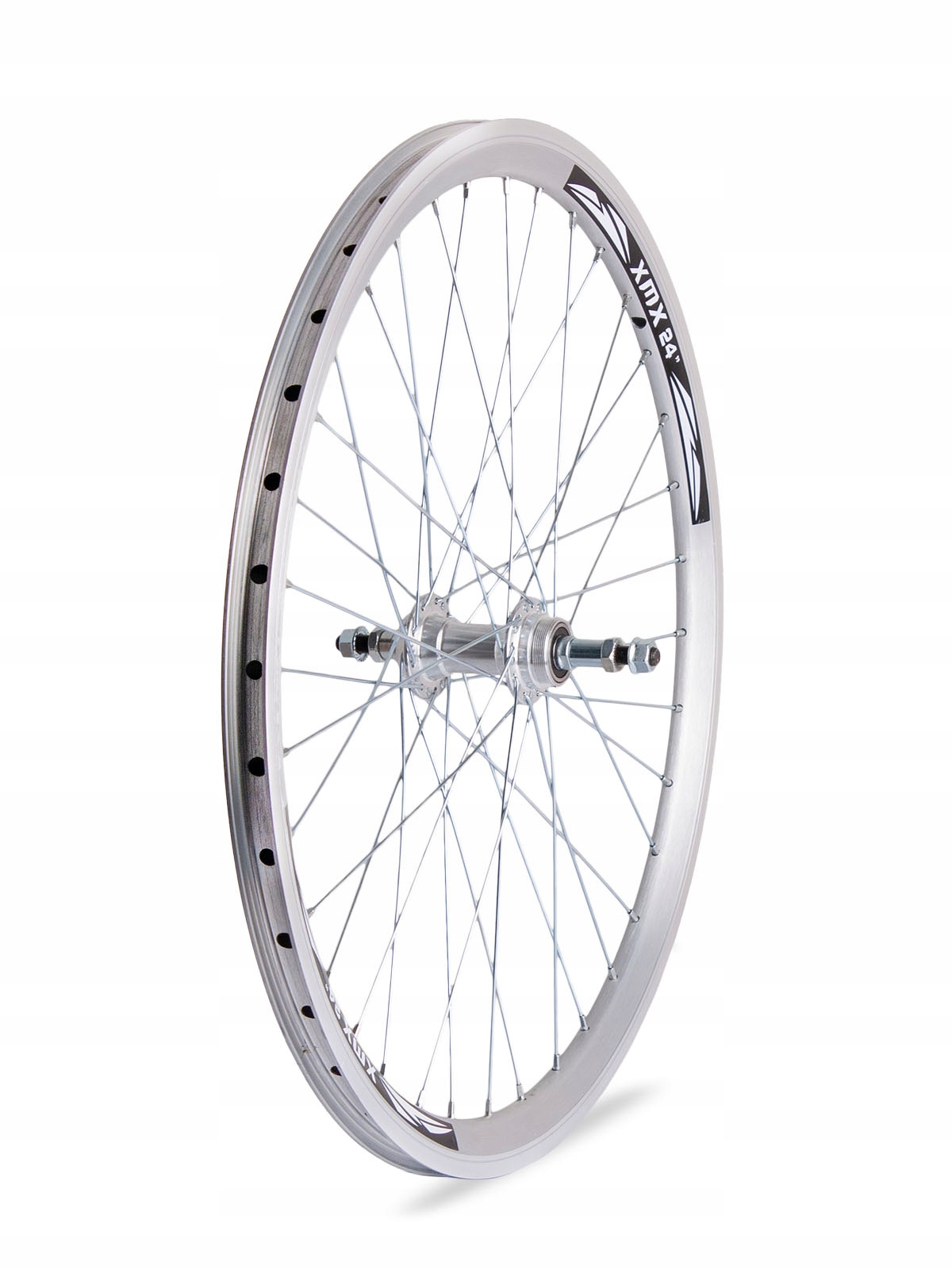 Koło tył 24" obręcz stożkowa srebrna piasta aluminiowa łożyska maszynowe