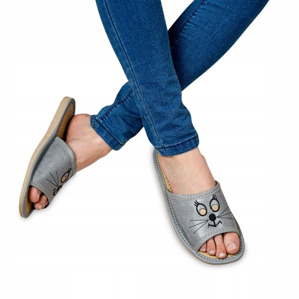 

Klapki Damskie Kapcie Obuwie Domowe Szare Kot 39