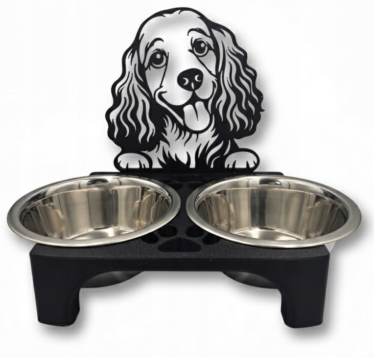 Levně Kokršpaněl 2 x 900 ml Stojan na misky pro psa 3D