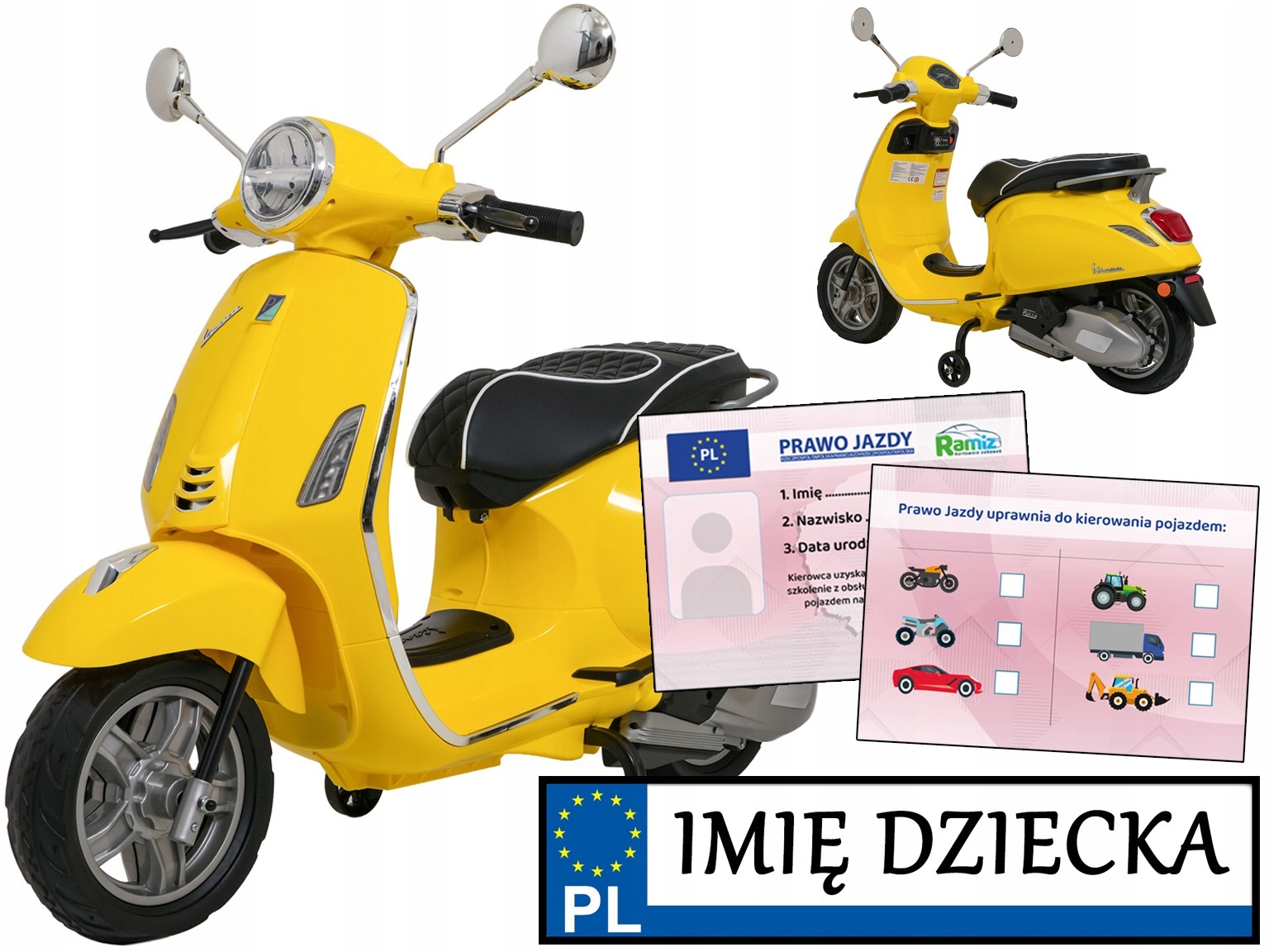 dziecięcy motor elektryczny na akumulator Skuter Vespa Roma piankowe koła