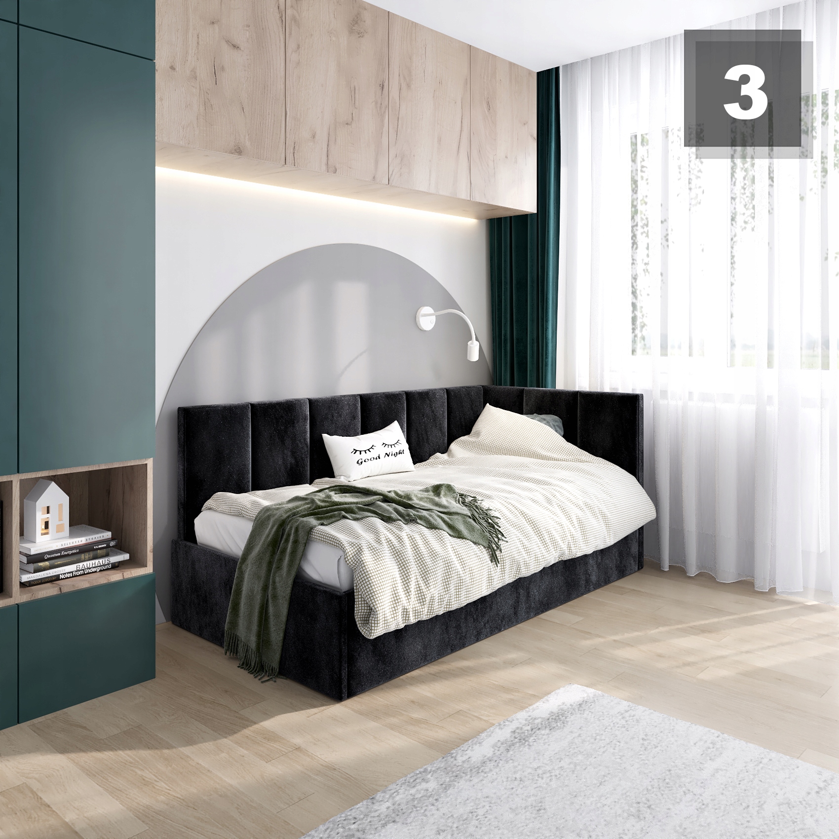 Łóżko 100x200 POJEMNIK Welur: Ciemny szary Tapczan Kolekcja SUPREME