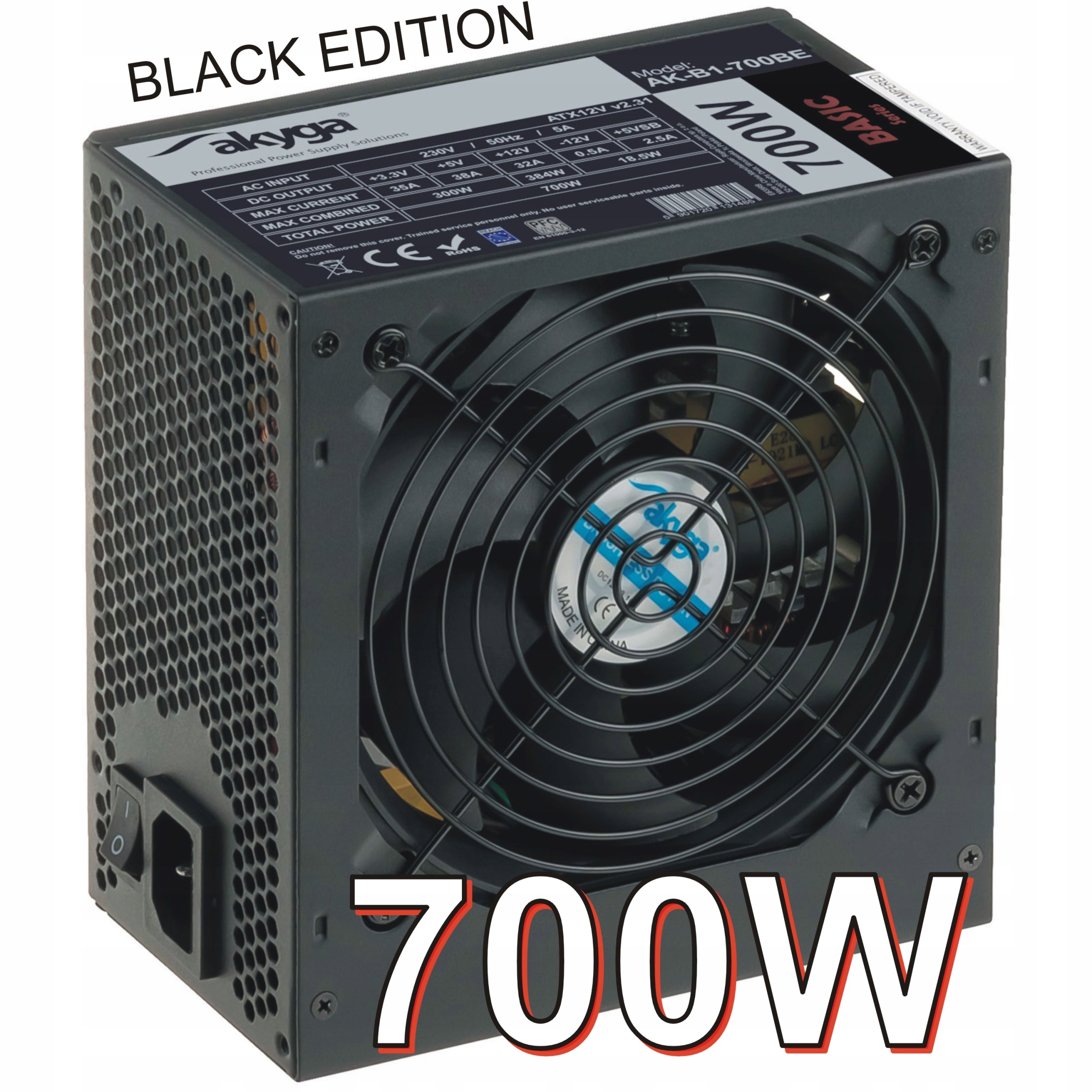 Nový Napájecí Zdroj Atx 700W 12 cm Akyga Black Edition, P8 Pci-e 6+2 pin, Box