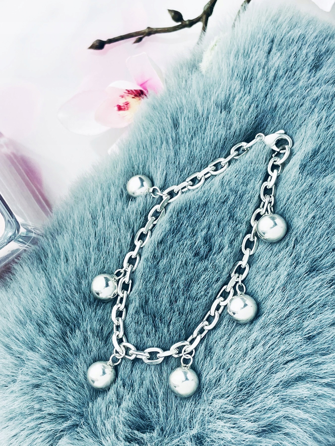 Stříbrný náramek ankr koule kuličky