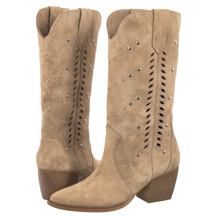 Dámské boty Kovbojské Boty Kožené kozačky na podpatku Carinii Béžové B9583