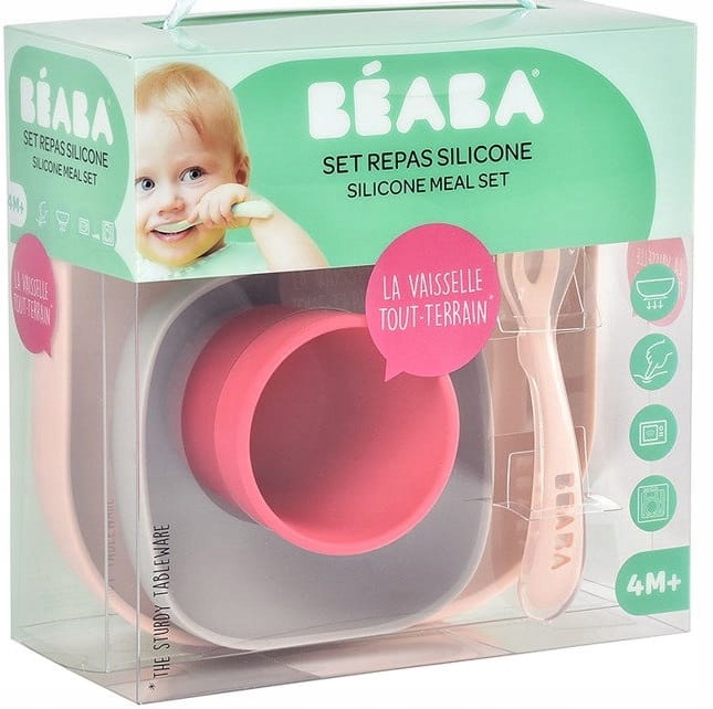 ZESTAW NACZYŃ z SILIKONU z PRZYSSAWKĄ Pink BEABA Kod producenta 913429