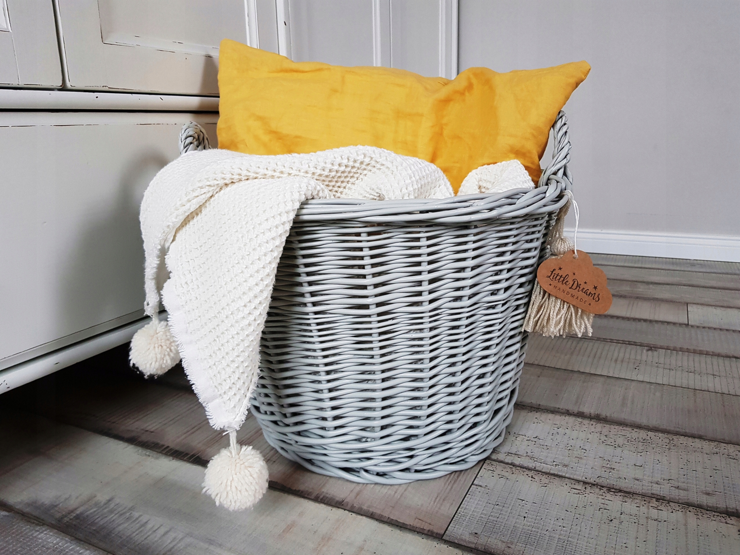 KOSZ WIKLINOWY NA ZABAWKI JASNY SZARY OKRĄGŁY Kod producenta KOSZ WIKLINOWY