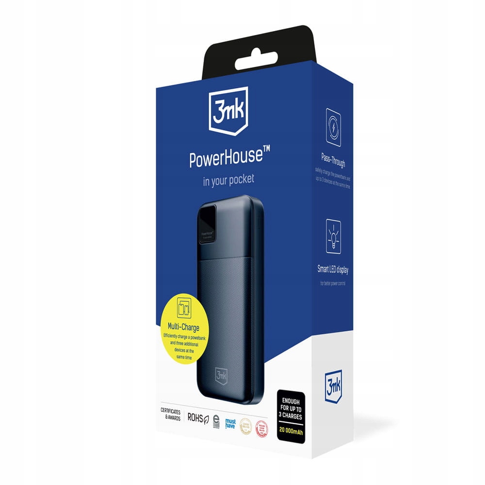 3mk Powerbank PowerHouse 20000 mAh Multi Charge QC+PD Pass-Through Kolor czarny