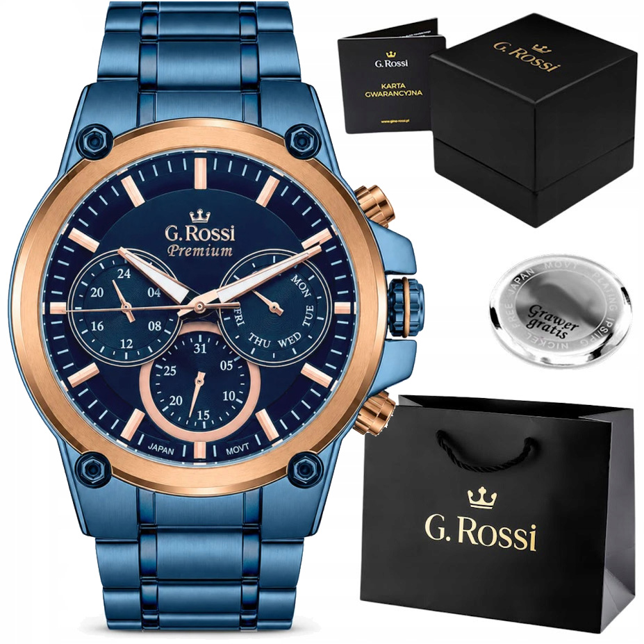Pánské hodinky G. Rossi Barito Premium ocelové multi-datumovka Gravírování