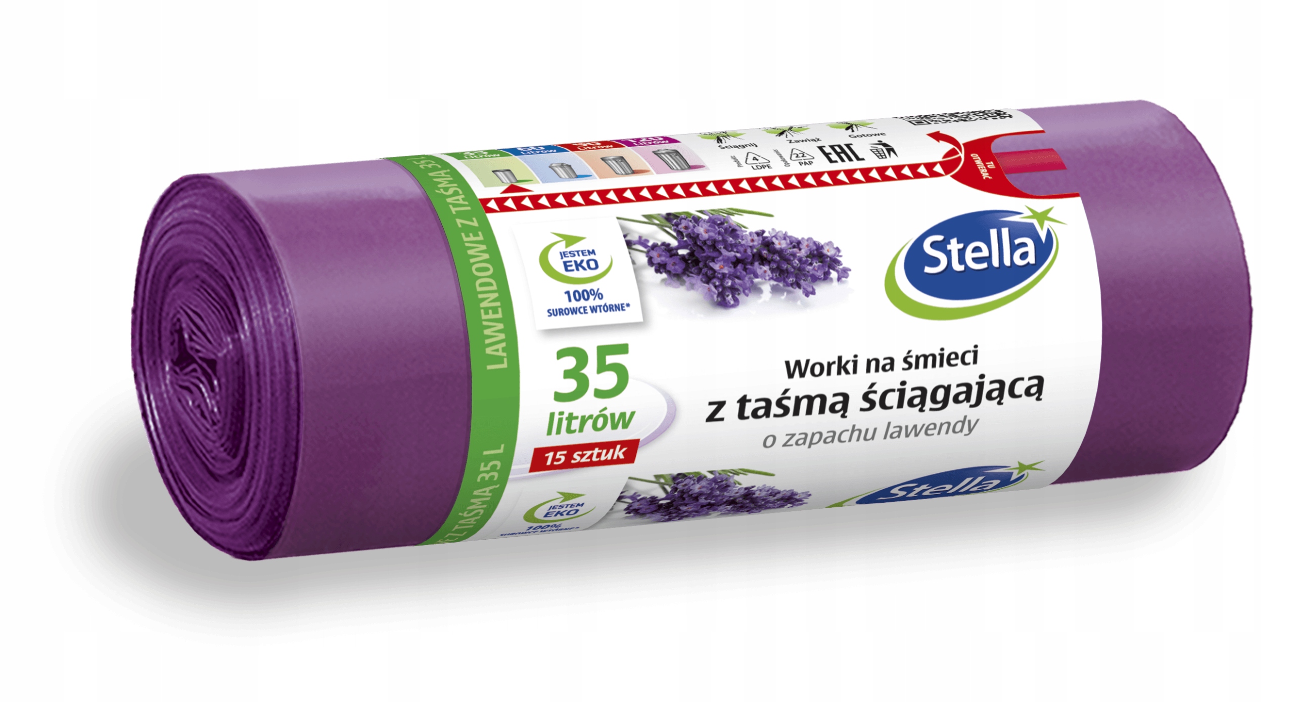 

Worki na śmieci z taśmą Lawendowe 35L 15sztuk