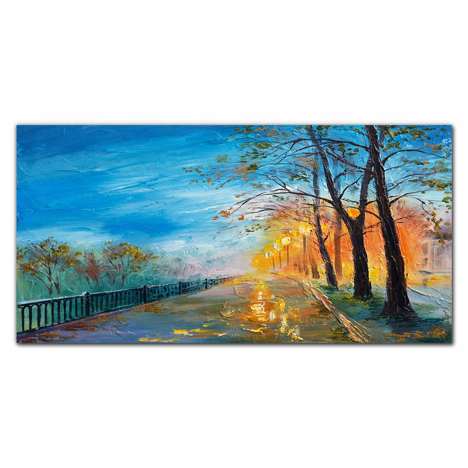 

Obraz wiszący z grafiką 120x60 Drzewa park lampy