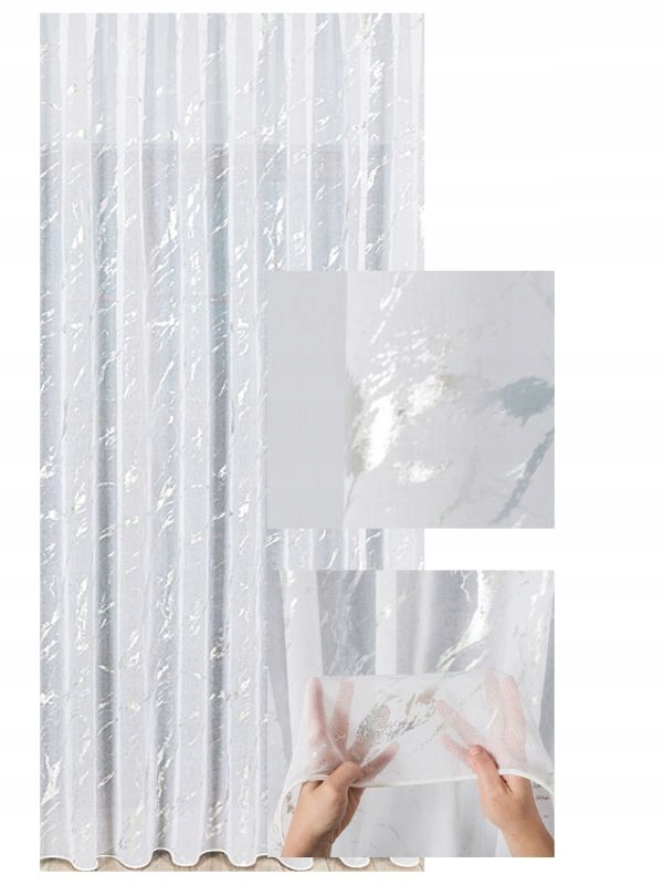 Záclony s páskou Wave pro vlny Záclona Batyst Bílá Stříbrná Zdobení š.350x240