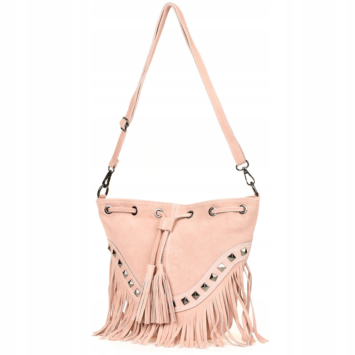 Dámská kožená kabelka, kožená taška, semišové třásně, italská kabelka přes rameno