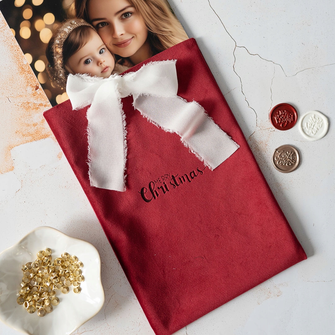 Welurowy folder koperta na odbitki 15x23cm ślub komunia chrzest grawerowany