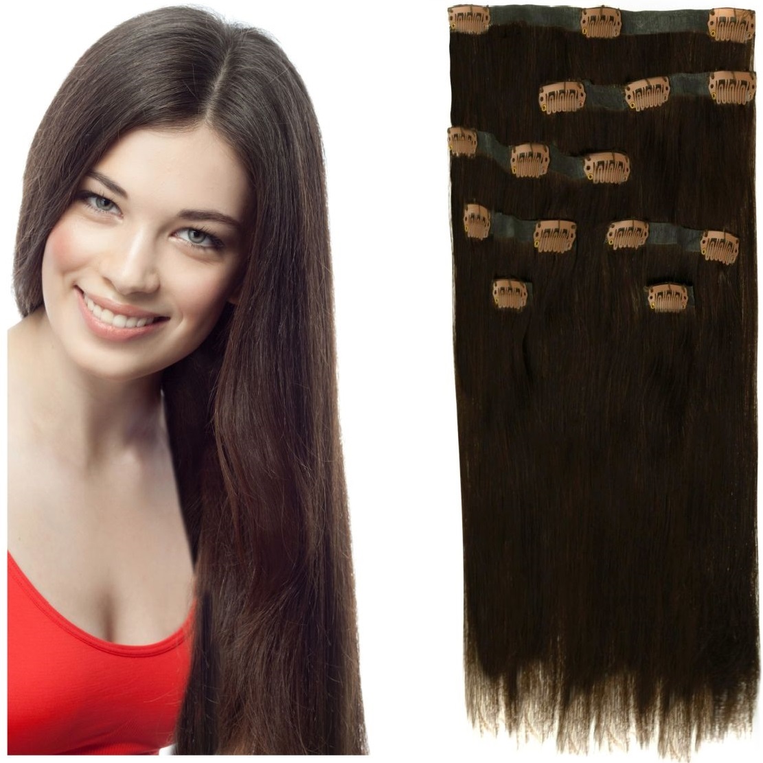 Bezešvé Clip-in Příčesek Do Vlasů Přírodní Sada 7 Pásků tmavě hnědá 2