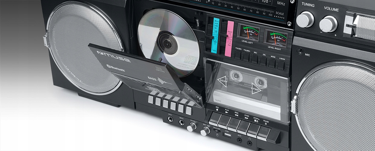 BOOMBOX RADIO KASETOWE AUX IN BLUETOOTH MAGNETOFON MUSE M-380 GB GHETTO Kolor czarny