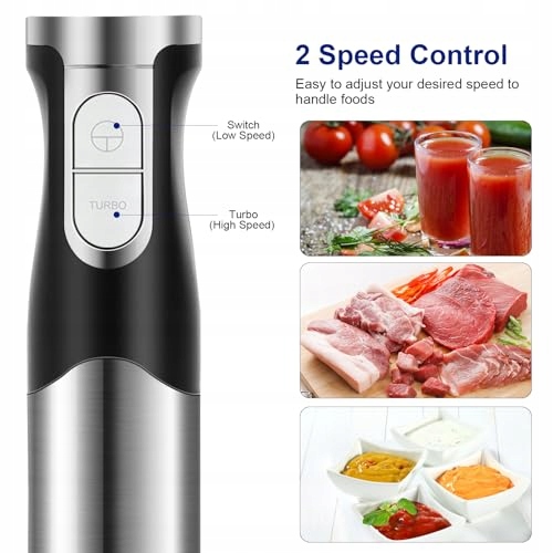 NWOUIIAY Blender Ręczny 6w1 1200W Zestaw Stalowy Do Zup Sałatek Warzyw — miniatura 2