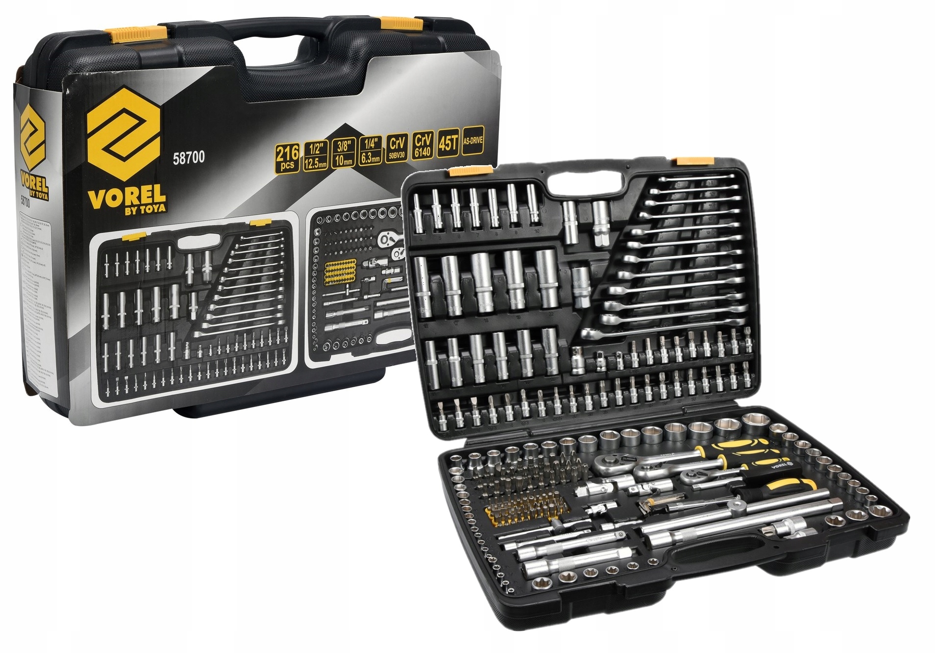 Sada Náradia Nástrčné Kľúče Očkové Kľúče Bity 1/4 3/8 1/2 216ks XXL 58700