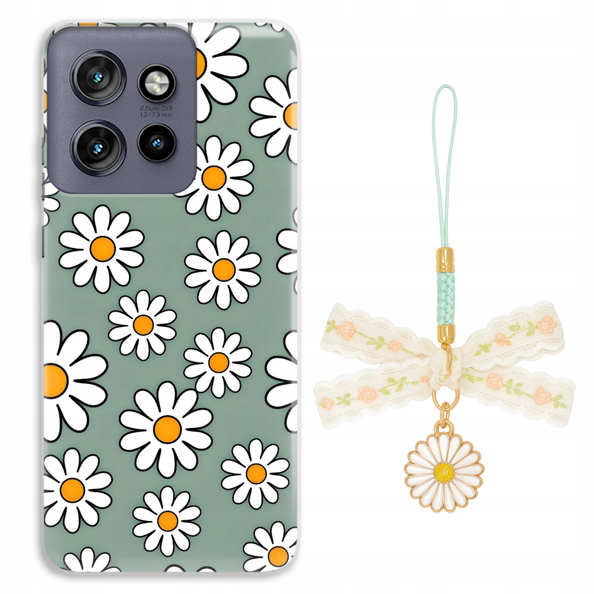 Pouzdro Pro Motorola Edge 50 Neo Přívěsek Na Klíče Sedmikráskou S Mašličkou|zelené|pevné|vzor