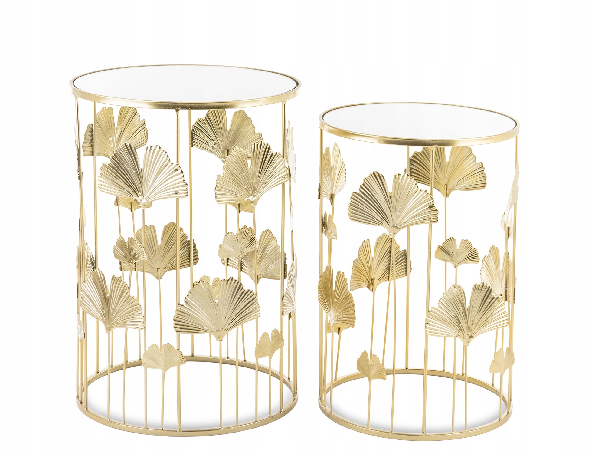 2x stolík komplet stolíkov kovový zlatý dekorácia zdobený veľký a malý