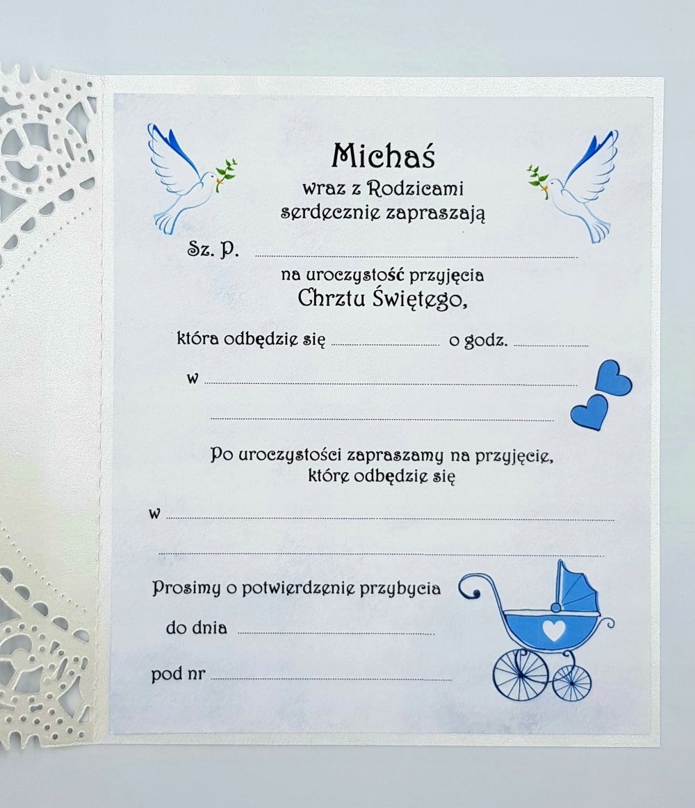 ZAPROSZENIA CHRZEST CHŁOPCA DZIEWCZYNKI BIEL BIAŁE Wysokość produktu 18 cm