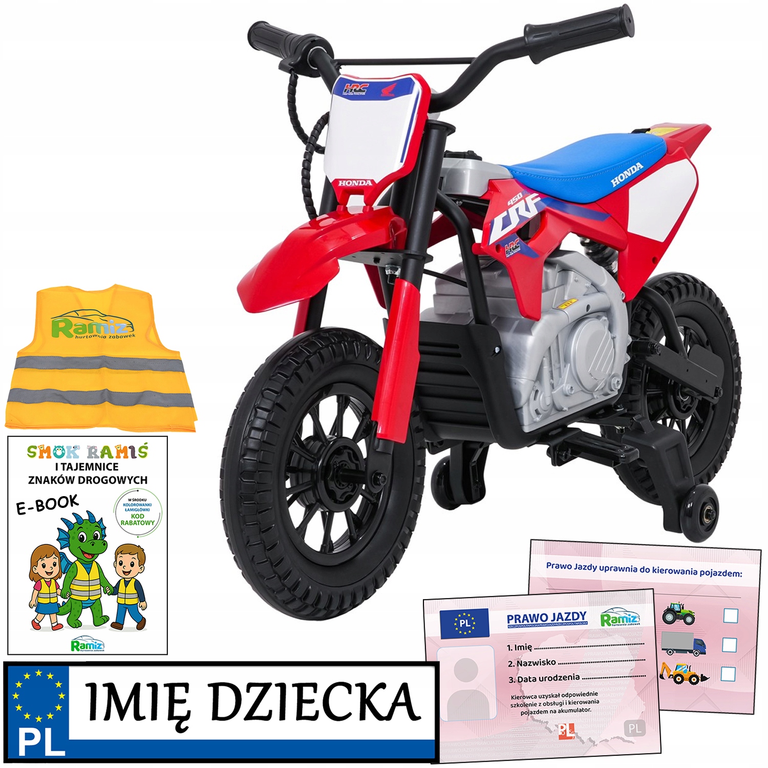 motor na akumulator dla dzieci Honda CFR450R manetka ekoskóra Eva