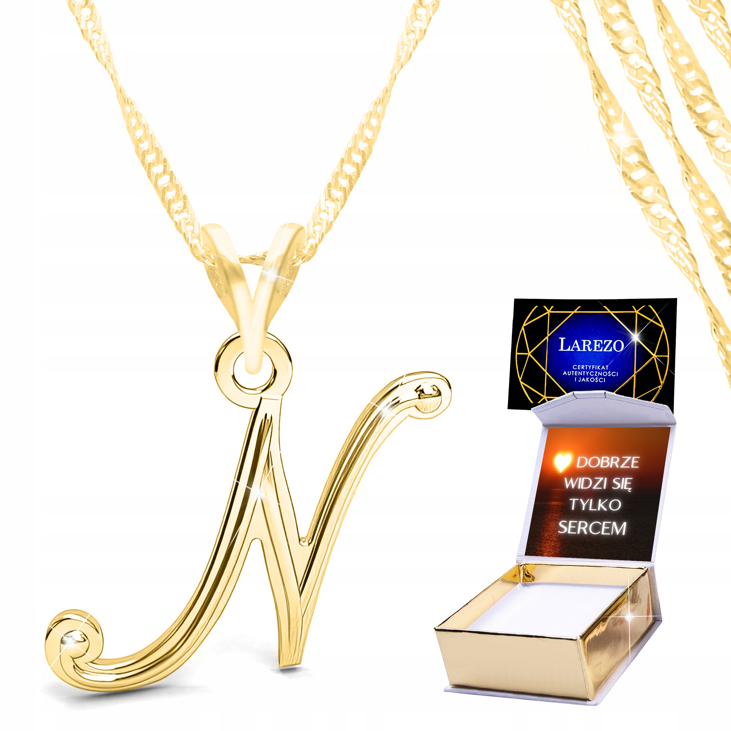 Zlatý náhrdelník 925 Písmeno N Iniciál Dámské Pozlacené Stříbro Potisk